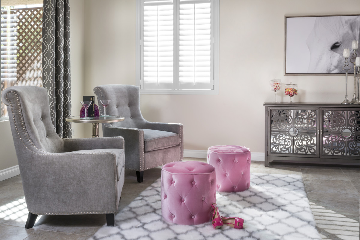 Philadelphia pink living room with shutters